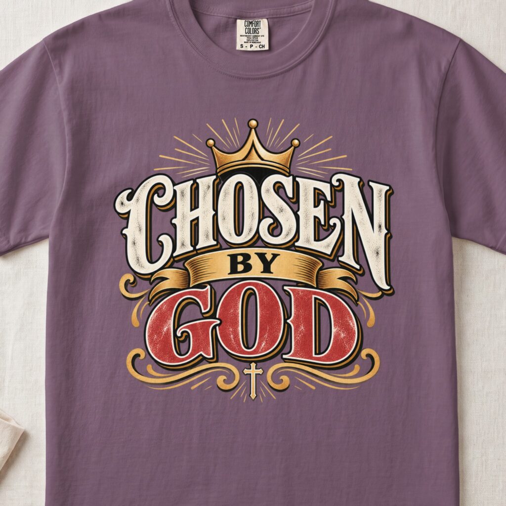 Chosen By God T-Shirt Vintage Christian Shirt Faith Graphic Tee Religious Crown Jesus Top Inspirational Worship Pastor Gift Gospel Apparel