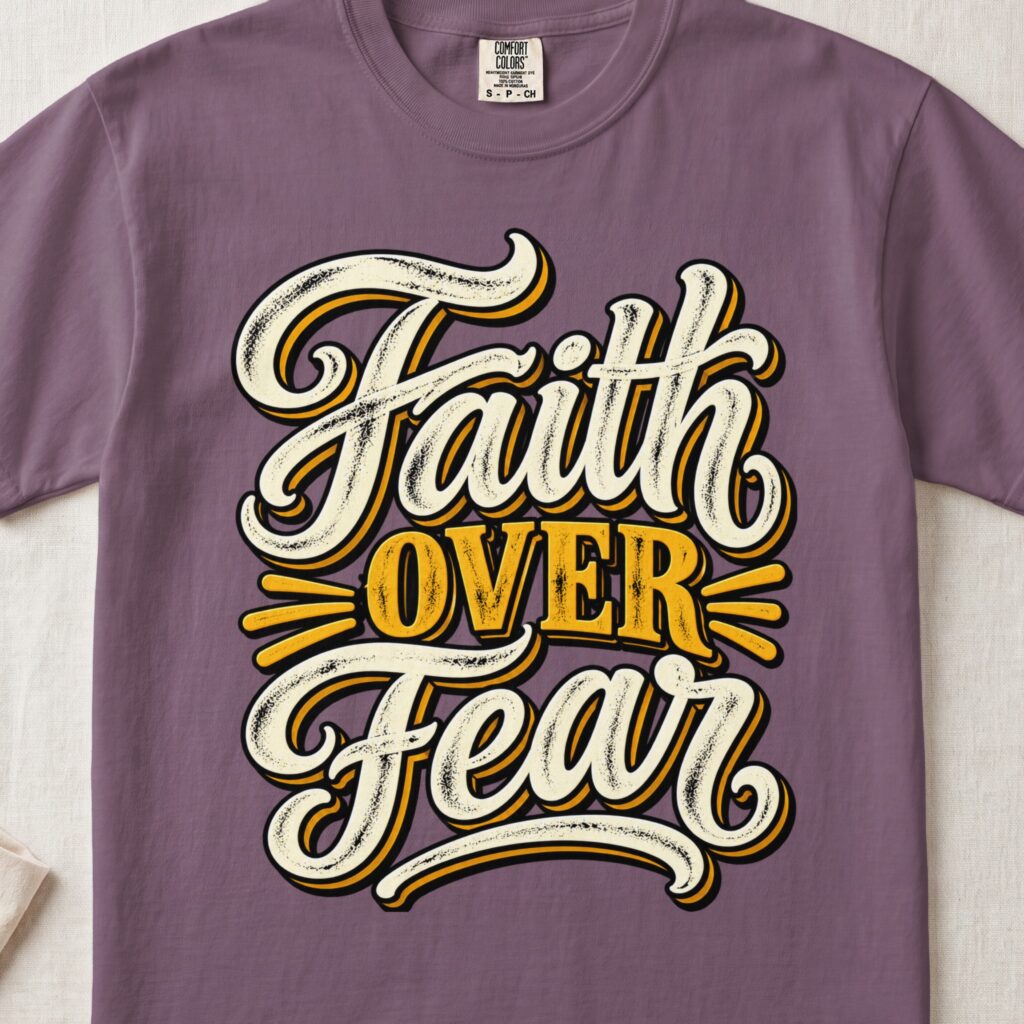 Faith Over Fear T-Shirt, Retro Christian Tee, Vintage Religious Shirt, Motivational Faith Graphic Tee, Inspirational Church Gift for Her