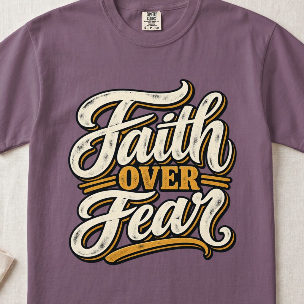 Faith Over Fear Shirt Retro Christian T-Shirt Vintage Jesus Religious Graphic Tee Inspirational Faith Based Apparel Worship Church Gift