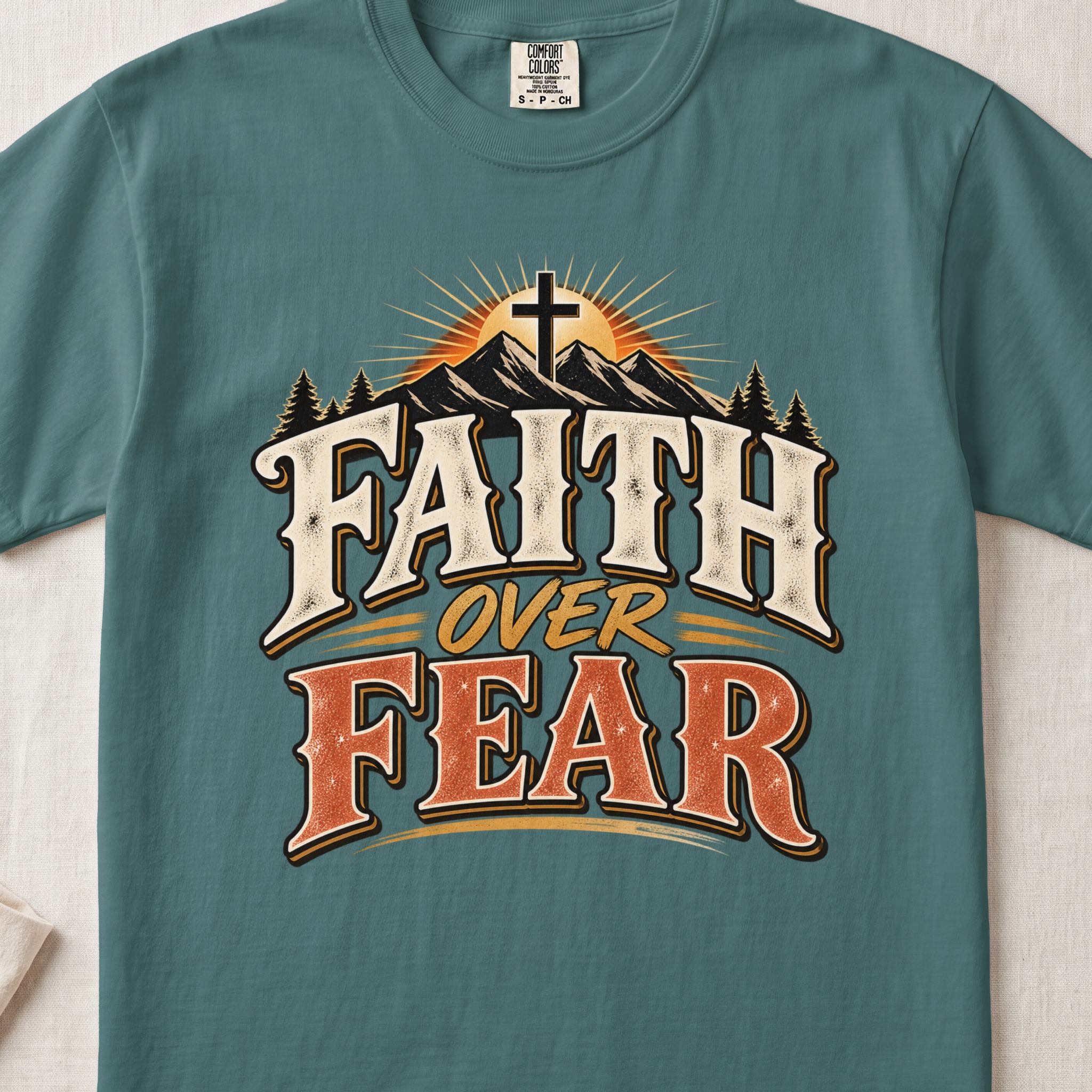 Faith Over Fear T-Shirt, Vintage Christian Mountain Cross Shirt, Western Graphic Faith Tee, Inspirational Religious Gift for Men and Women - View 3 Faith Over Fear T-Shirt, Vintage Christian Mountain Cross Shirt, Western Graphic Faith Tee, Inspirational Religious Gift for Men and Women - View 3