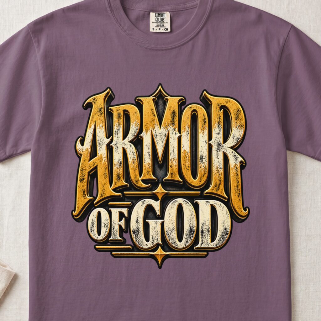 Armor of God T-Shirt, Christian Faith Shirt, Faux Gold Religious Graphic Tee, Scripture Apparel, Ephesians 6 Bible Verse Gift for Men Women