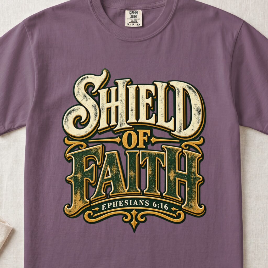 Shield of Faith T-Shirt, Ephesians 6 16 Christian Graphic Shirt, Armor of God Bible Verse Top, Vintage Religious Faith Tee, Church Gift