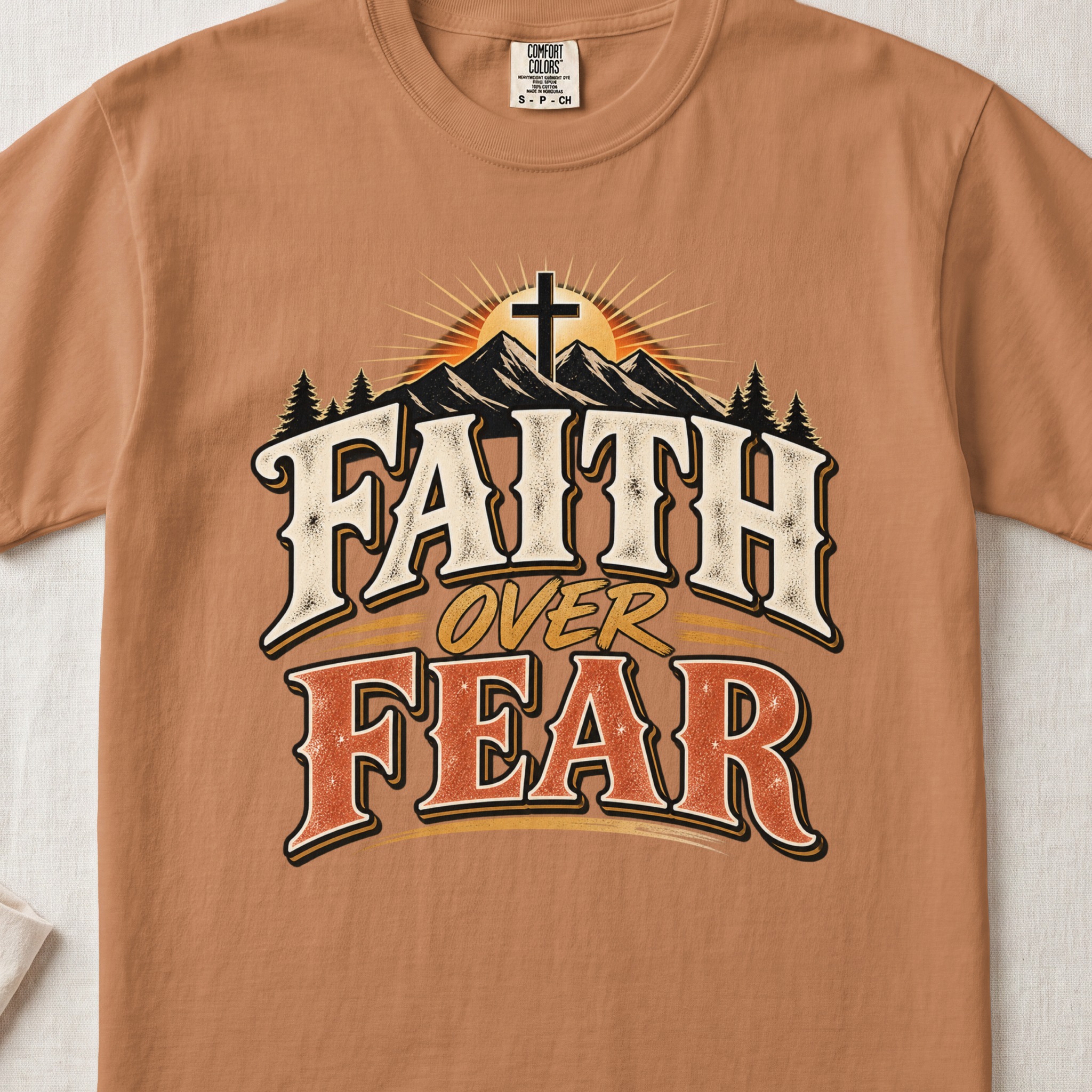 Faith Over Fear T-Shirt, Vintage Christian Mountain Cross Shirt, Western Graphic Faith Tee, Inspirational Religious Gift for Men and Women - View 5 Faith Over Fear T-Shirt, Vintage Christian Mountain Cross Shirt, Western Graphic Faith Tee, Inspirational Religious Gift for Men and Women - View 5