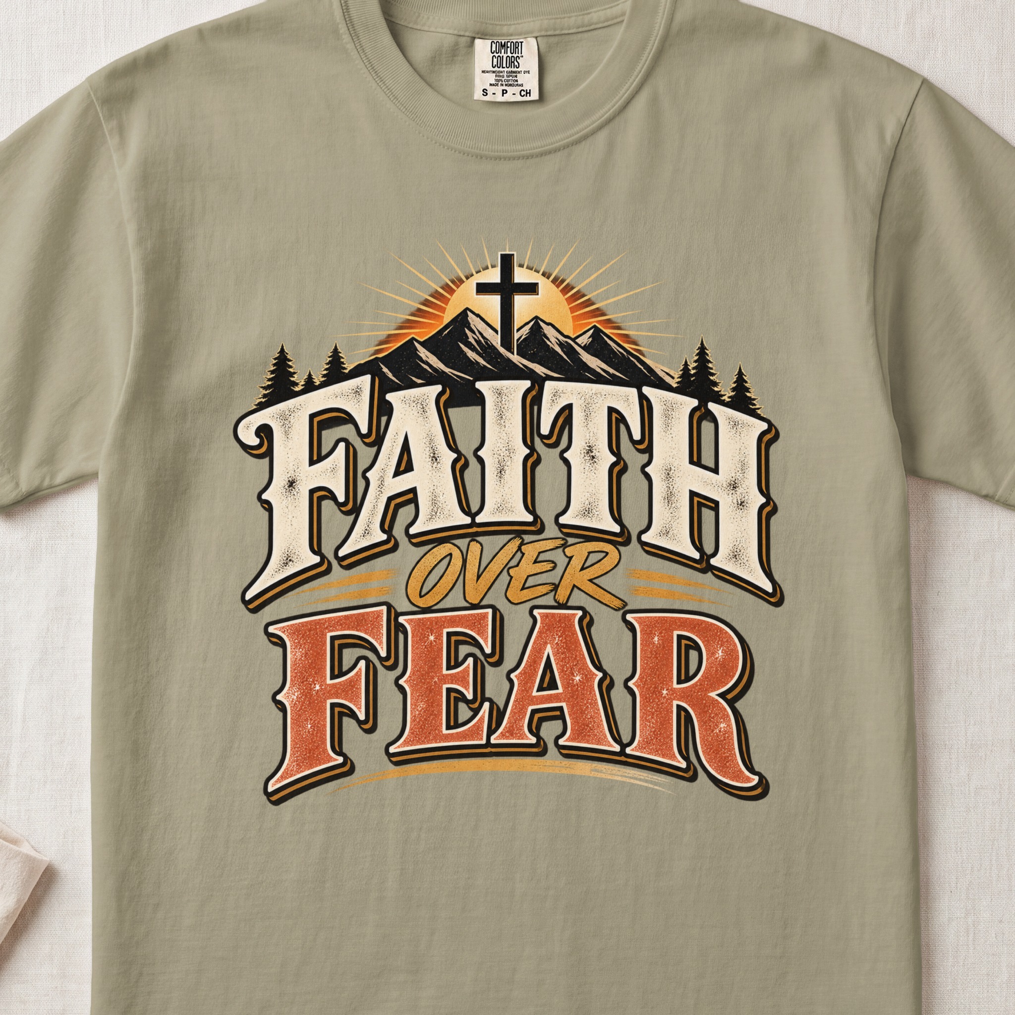 Faith Over Fear T-Shirt, Vintage Christian Mountain Cross Shirt, Western Graphic Faith Tee, Inspirational Religious Gift for Men and Women - View 7 Faith Over Fear T-Shirt, Vintage Christian Mountain Cross Shirt, Western Graphic Faith Tee, Inspirational Religious Gift for Men and Women - View 7