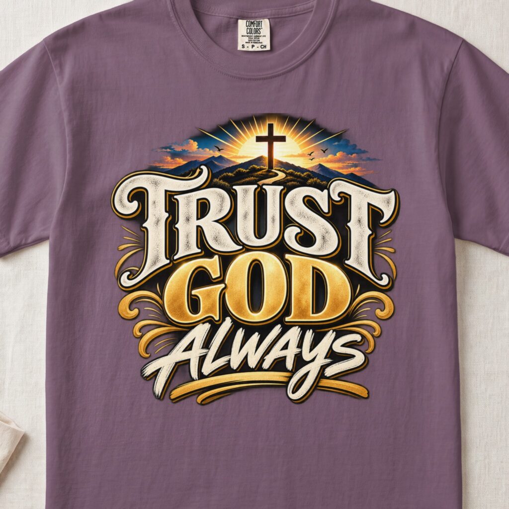 Trust God Always Shirt, Christian T-Shirt with Cross, Religious Faith Graphic Tee, Inspirational Worship Apparel, Scripture Gift for