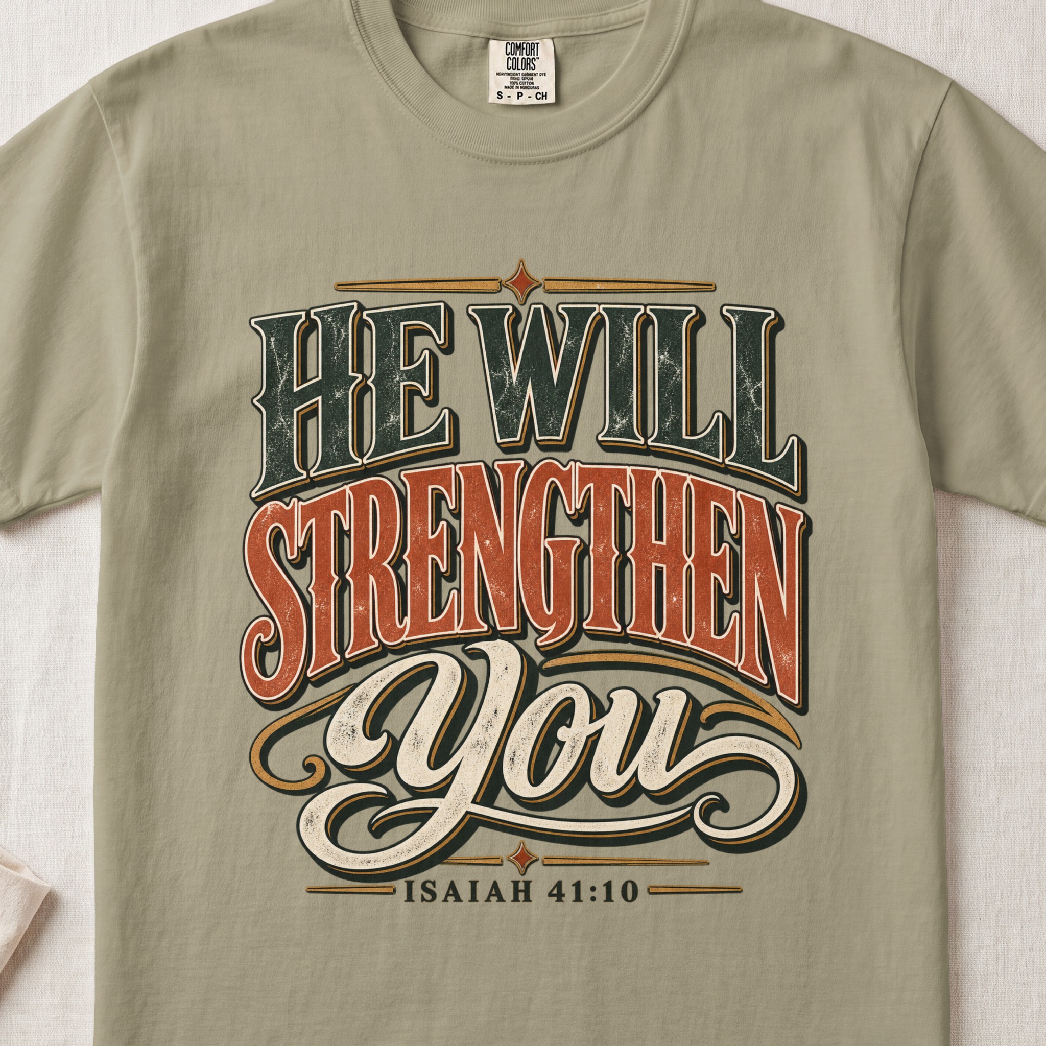 Christian T-Shirt He Will Strengthen You Isaiah 41:10 Faith Shirt, Retro Western Scripture Tee, Vintage Bible Verse Clothing Gift for Him - View 7 Christian T-Shirt He Will Strengthen You Isaiah 41:10 Faith Shirt, Retro Western Scripture Tee, Vintage Bible Verse Clothing Gift for Him - View 7
