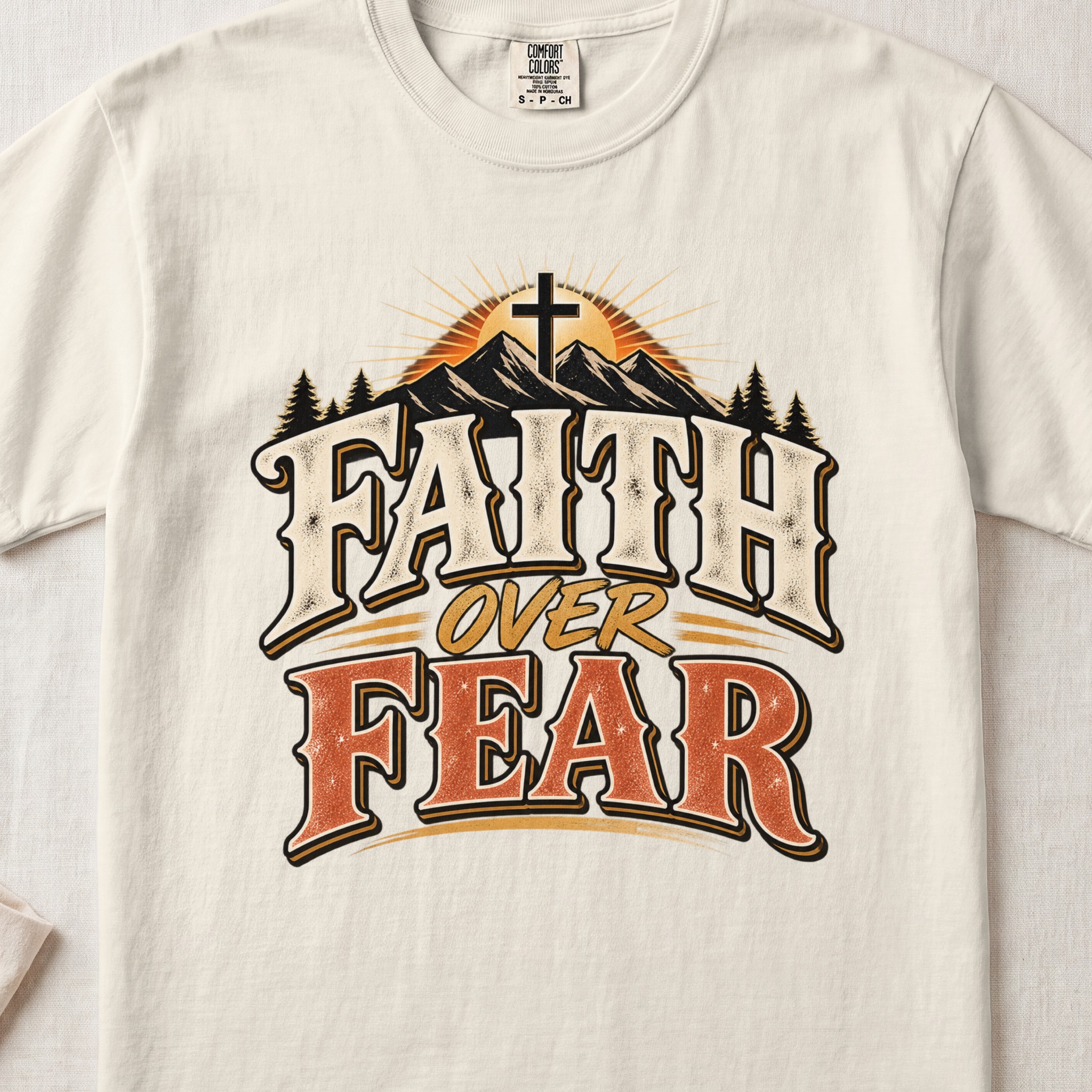 Faith Over Fear T-Shirt, Vintage Christian Mountain Cross Shirt, Western Graphic Faith Tee, Inspirational Religious Gift for Men and Women - View 8 Faith Over Fear T-Shirt, Vintage Christian Mountain Cross Shirt, Western Graphic Faith Tee, Inspirational Religious Gift for Men and Women - View 8