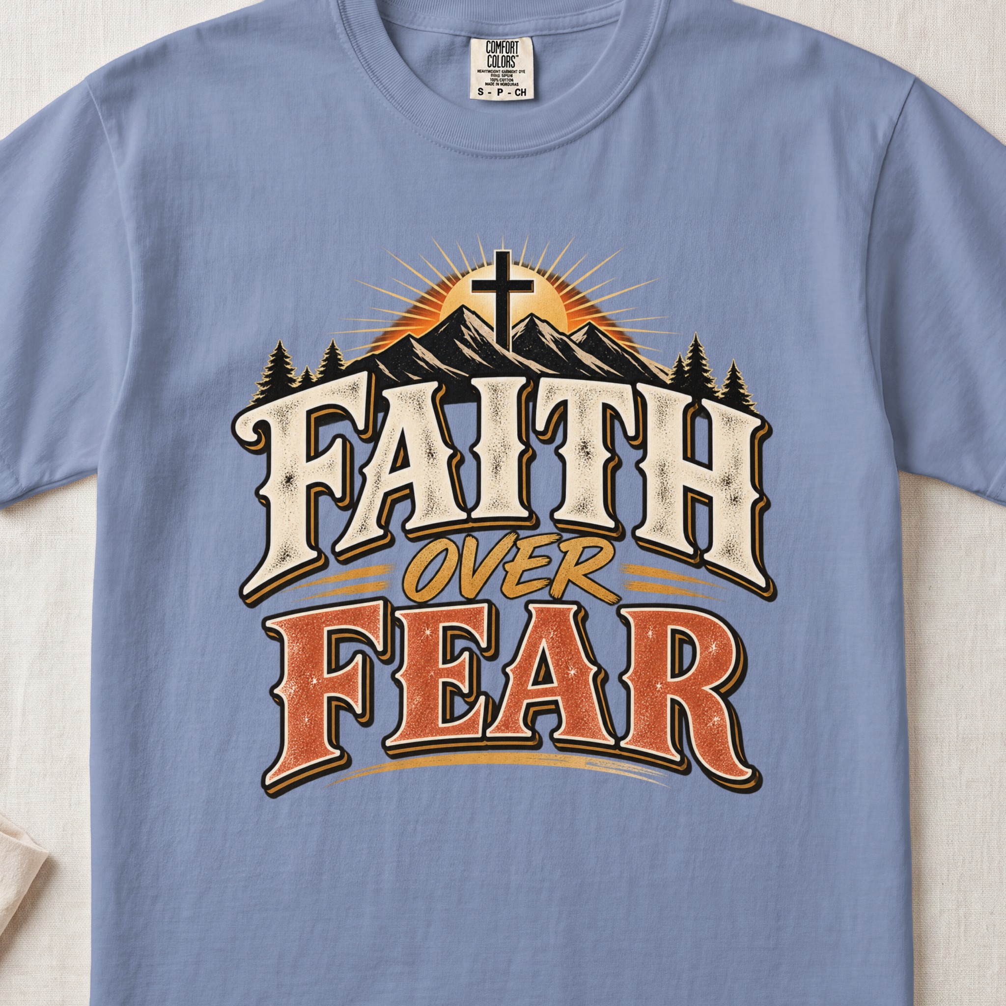 Faith Over Fear T-Shirt, Vintage Christian Mountain Cross Shirt, Western Graphic Faith Tee, Inspirational Religious Gift for Men and Women - View 6 Faith Over Fear T-Shirt, Vintage Christian Mountain Cross Shirt, Western Graphic Faith Tee, Inspirational Religious Gift for Men and Women - View 6