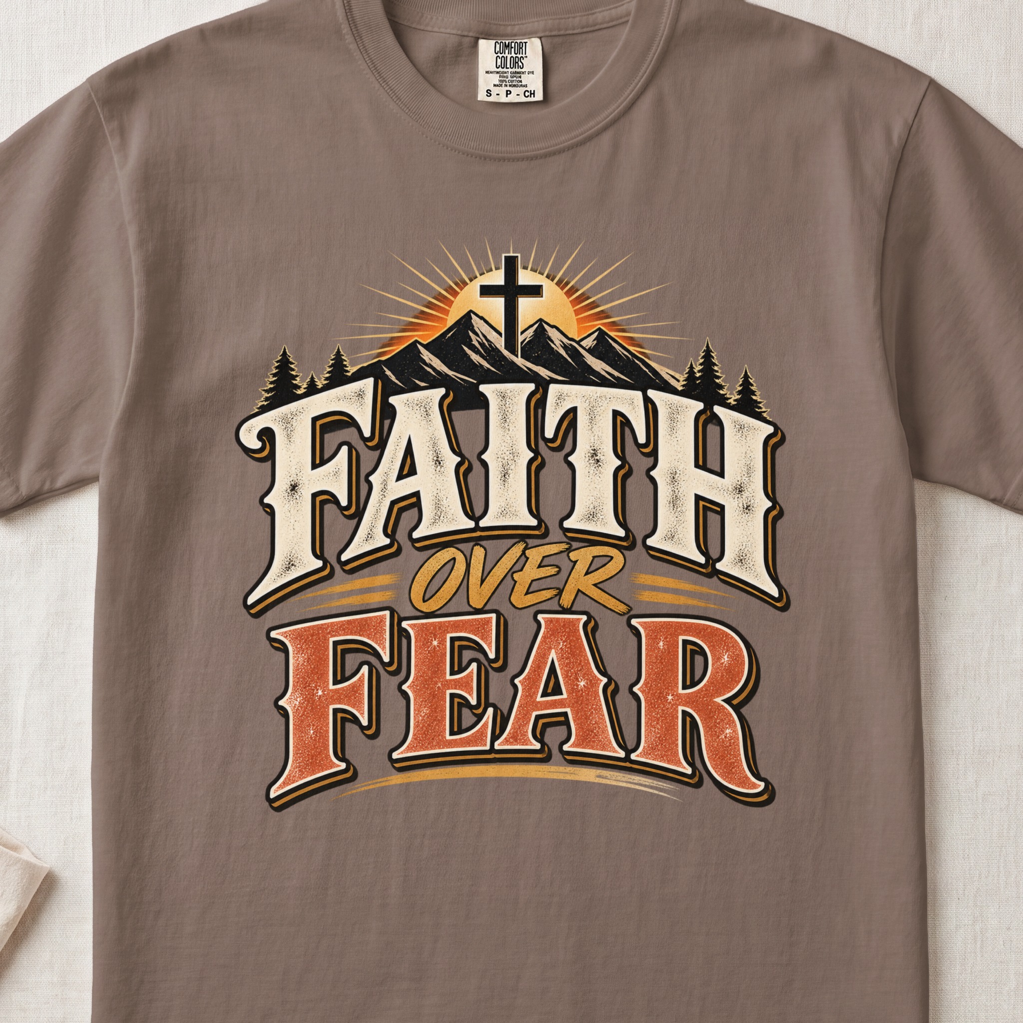 Faith Over Fear T-Shirt, Vintage Christian Mountain Cross Shirt, Western Graphic Faith Tee, Inspirational Religious Gift for Men and Women - View 4 Faith Over Fear T-Shirt, Vintage Christian Mountain Cross Shirt, Western Graphic Faith Tee, Inspirational Religious Gift for Men and Women - View 4