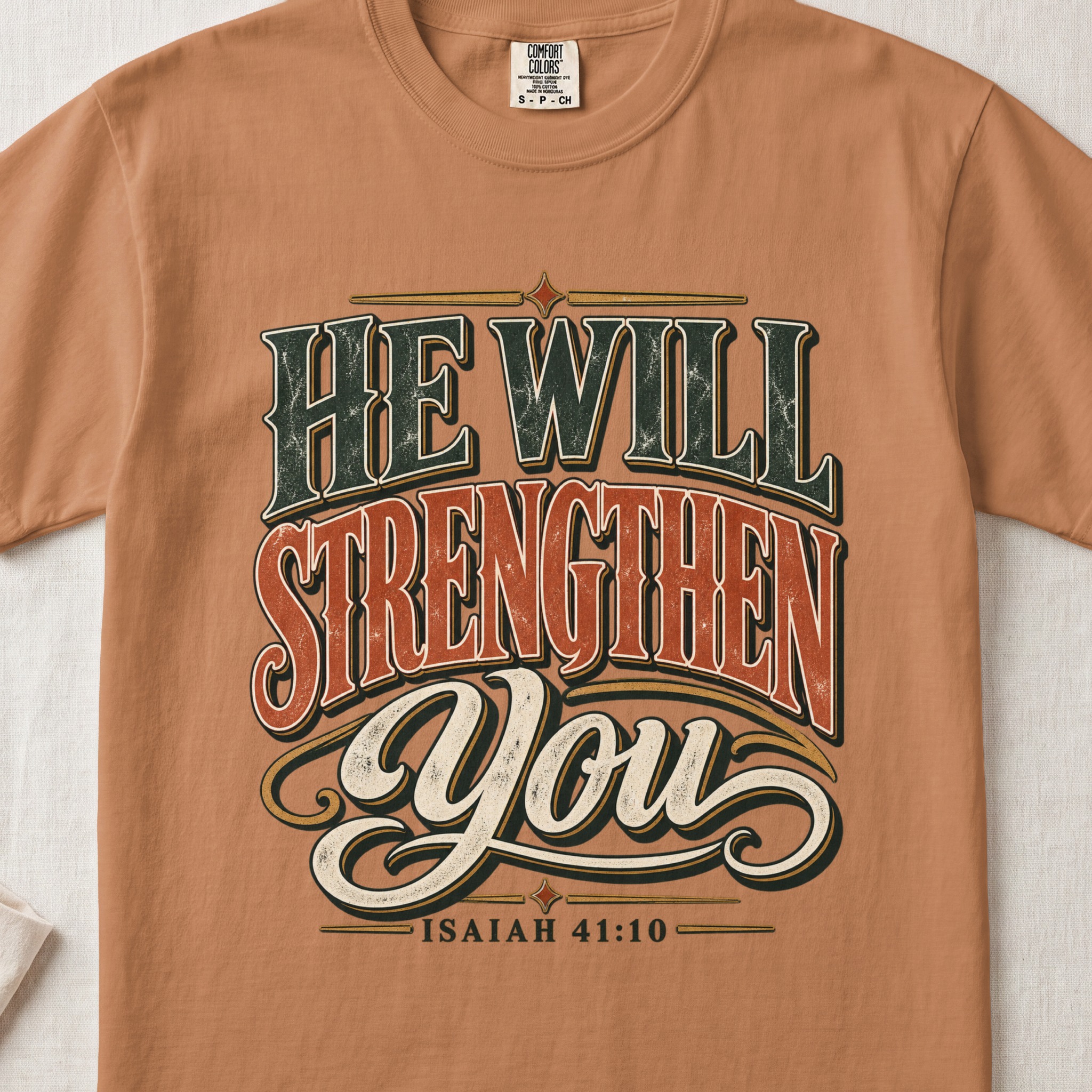 Christian T-Shirt He Will Strengthen You Isaiah 41:10 Faith Shirt, Retro Western Scripture Tee, Vintage Bible Verse Clothing Gift for Him - View 5 Christian T-Shirt He Will Strengthen You Isaiah 41:10 Faith Shirt, Retro Western Scripture Tee, Vintage Bible Verse Clothing Gift for Him - View 5
